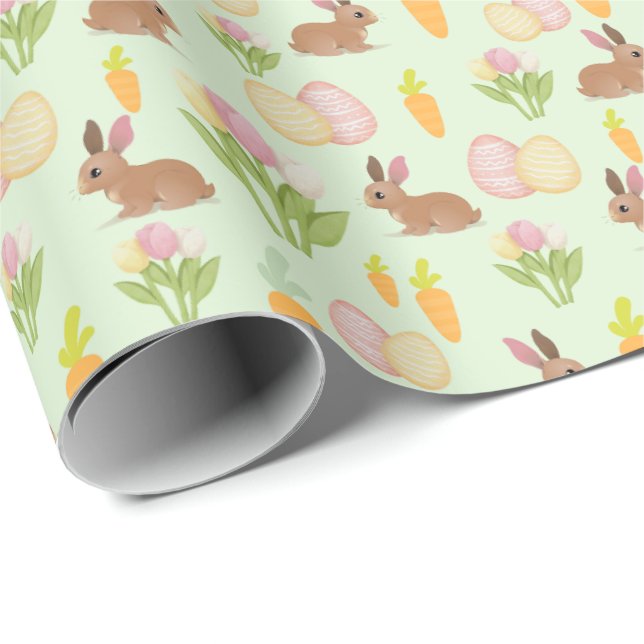 Green Cute Easter Bunny Gift Wrapping Paper Wrap (Roll Corner)