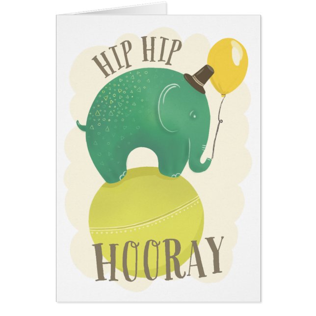 Green cute elephant. Kids birthday animal. Hooray (Front)