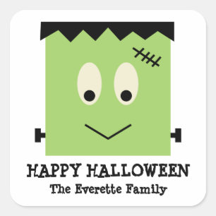 Green cute Frankenstein happy halloween favour Square Sticker