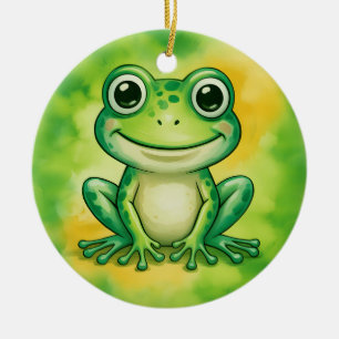 Green cute frog ceramic tree decoration