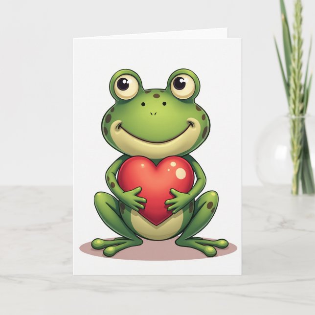 Green Cute Frog Heart Card (Front)
