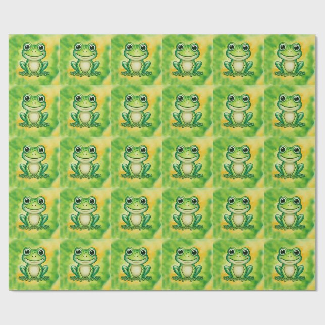Green cute frog wrapping paper (Flat)