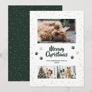 Green Cute Meowy Christmas Snow Photo Holiday Card