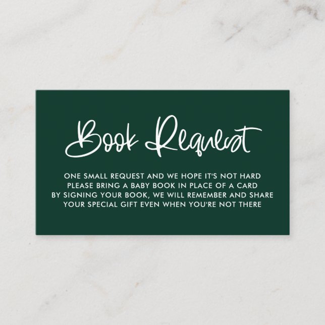 Green Cute Modern Calligraphy Book Request Game Enclosure Card (Front)