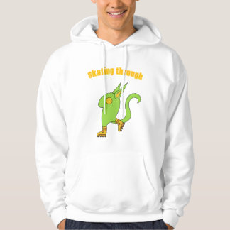 Green cute monster on skates hoodie