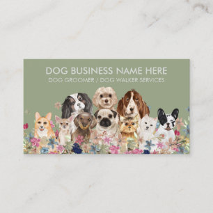 Green Cute Pet Grooming Dog Walker Business Card
