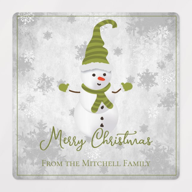 Green Cute Snowman Holiday Baking Labels (Design 1)