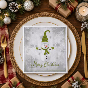 Green Cute Snowman Holiday Paper Napkin