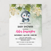 Green Cute sweet penguin flower baby shower kids