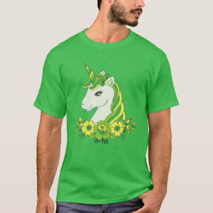 Green Cute Unicorn Face Flowers St Patricks Days K T-Shirt
