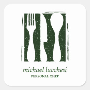 Green Cutlery   Chef Catering Bakery Restaurant Square Sticker