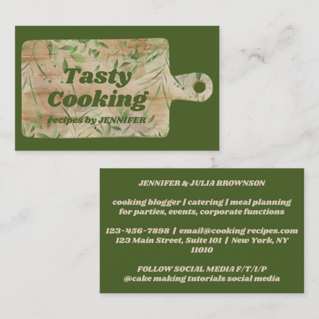 Green Cutting Board Rustic Eucalyptus Wood Baker Business Card (Front/Back)