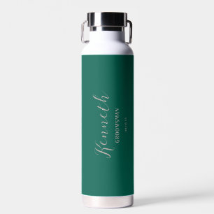 Green Cyan and Titanium Modern Monogram Bachelor Water Bottle