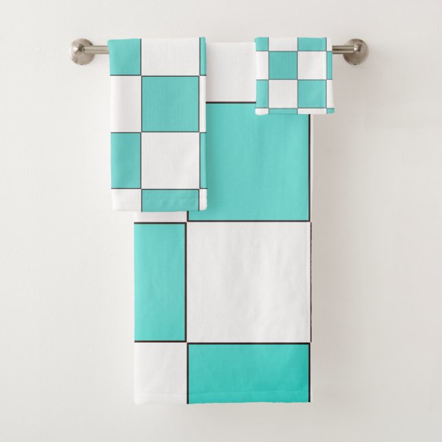 Green Cyan Chessboard  Bath Towel Set (Insitu)
