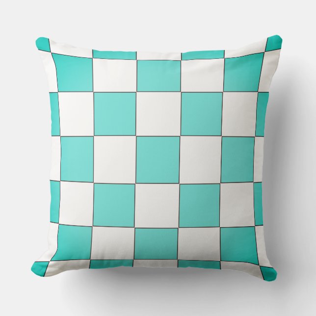 Green Cyan Chessboard  Cushion (Front)