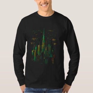green Cyberpunk city with Synthesizers skyscraper T-Shirt