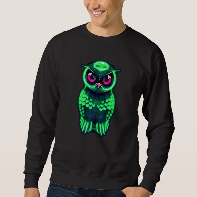 Green Cyberpunk Owl With Pink Eyes And Beak  Beaut Sweatshirt (Front)