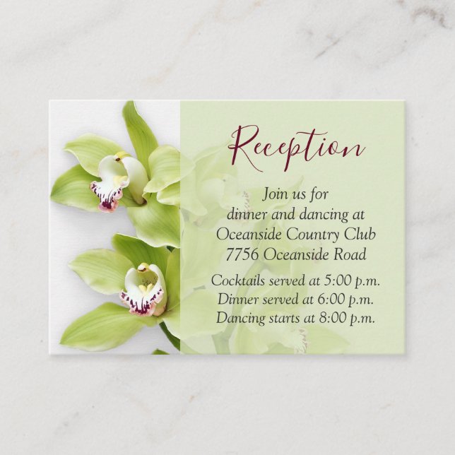 Green Cymbidium Orchid Wedding Reception Insert (Front)
