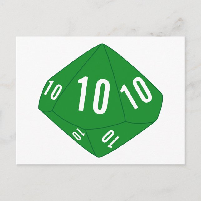 Green D10 Dice Table Number Postcard (Front)