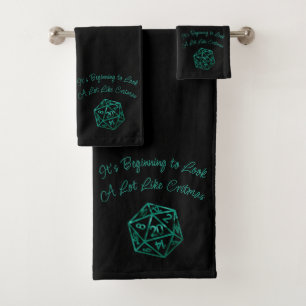 Green D20 Critmas   Fantasy Tabletop Gamer Dice Bath Towel Set