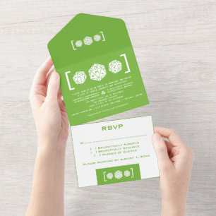 Green D20 Dice Gamer All in One Wedding Invite