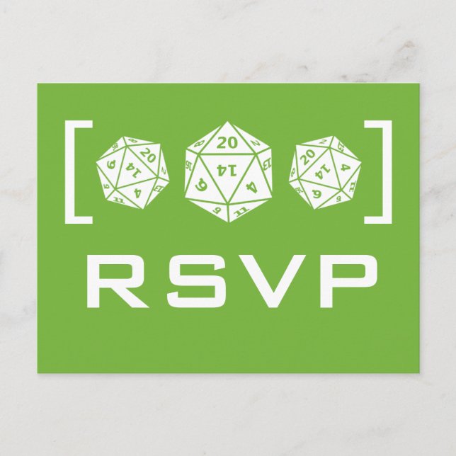 Green D20 Dice Gamer RSVP Postcard (Front)
