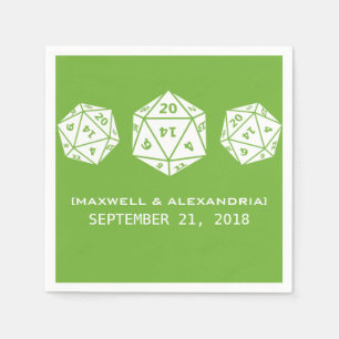 Green D20 Dice Gamer Wedding Paper Napkins