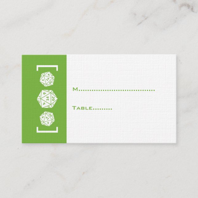 Green D20 Dice Gamer Wedding Place Card (Front)