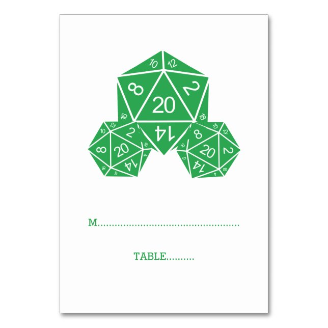 Green D20 Dice Place Card (Front)