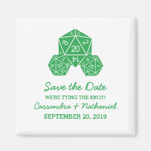 Green D20 Dice Save the Date Magnet