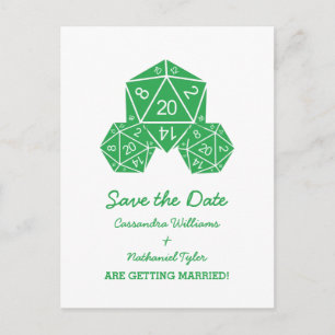 Green D20 Dice Save the Date Postcard