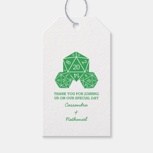 Green D20 Dice Wedding Gift Tags (Front)