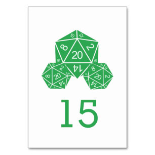 Green D20 Dice Wedding Table Card