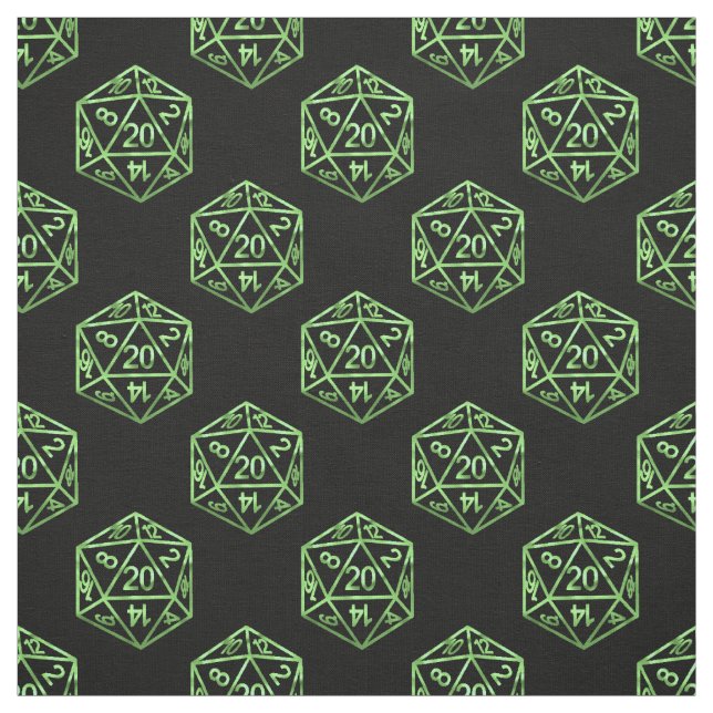 Green D20 Pattern | Fantasy Tabletop RPG Dice Fabric (Swatch)
