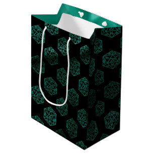 Green D20 Pattern Fantasy Tabletop RPG Dice Medium Gift Bag