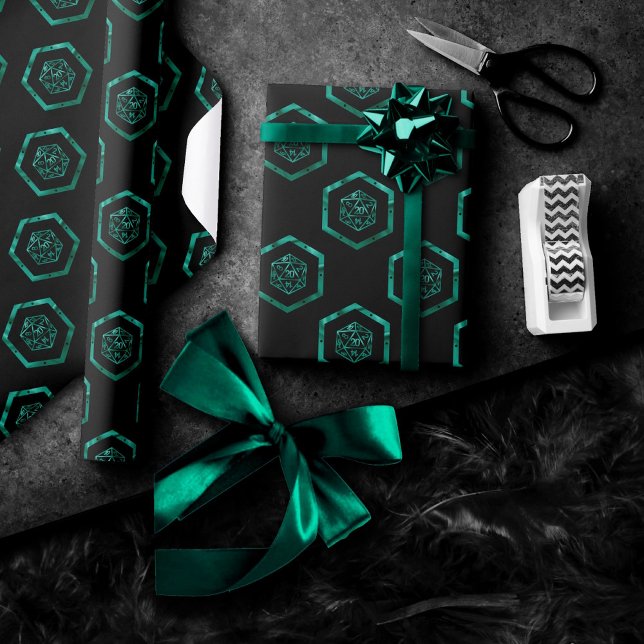 Green D20 Pattern | Fantasy Tabletop RPG Dice Wrapping Paper (Creator Uploaded)