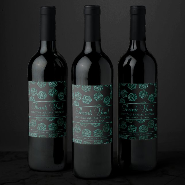 Green D20 Pattern | Fantasy Tabletop RPG Thank You Wine Label (Creator Uploaded)