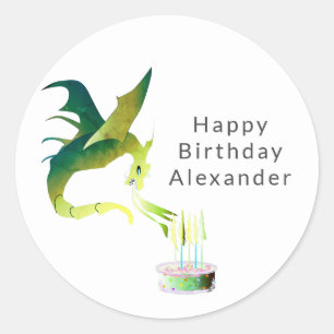 Green dagon birthday candles pink cake custom classic round sticker