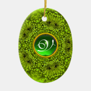 GREEN DAHLIA EMERALD MONOGRAM CERAMIC TREE DECORATION