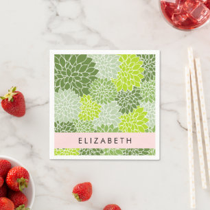 Green Dahlia Flowers, Floral Pattern, Your Name Napkin