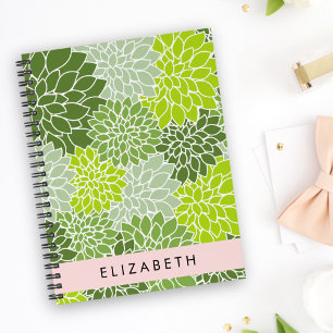 Green Dahlia Flowers, Floral Pattern, Your Name Planner