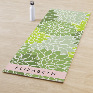 Green Dahlia Flowers, Floral Pattern, Your Name Yoga Mat
