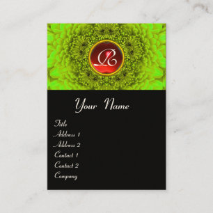 GREEN DAHLIA MONOGRAM, RUBY red black yellow Business Card
