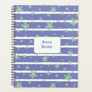 Green Daisies on Light Blue_ Floral Pattern Script Planner