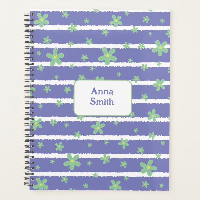 Green Daisies on Light Blue_ Floral Pattern Script Planner (Front)