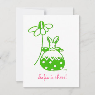 green daisy bunny birthday invitation