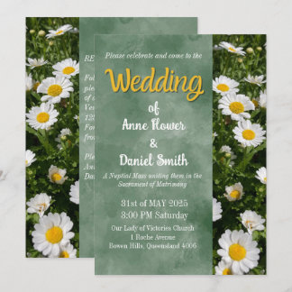 Green Daisy Catholic Wedding Invitation