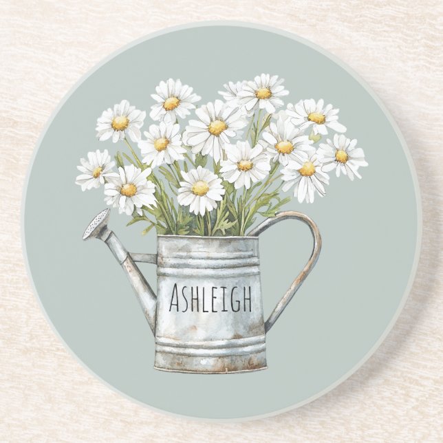 Green Daisy Flowers Coaster (Front)