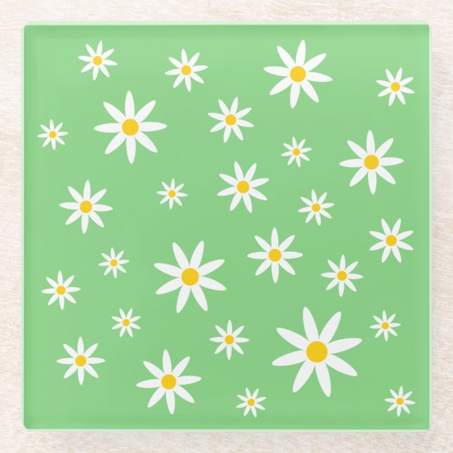 Green Daisy Glass Coaster (Front)