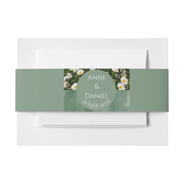 Green Daisy Invitation Belly Band (Front Example)